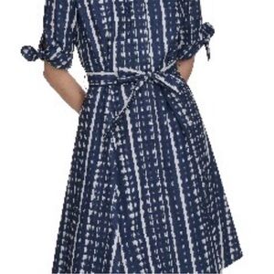 NWT Calvin Klein Long Sleeve Navy and White Dress